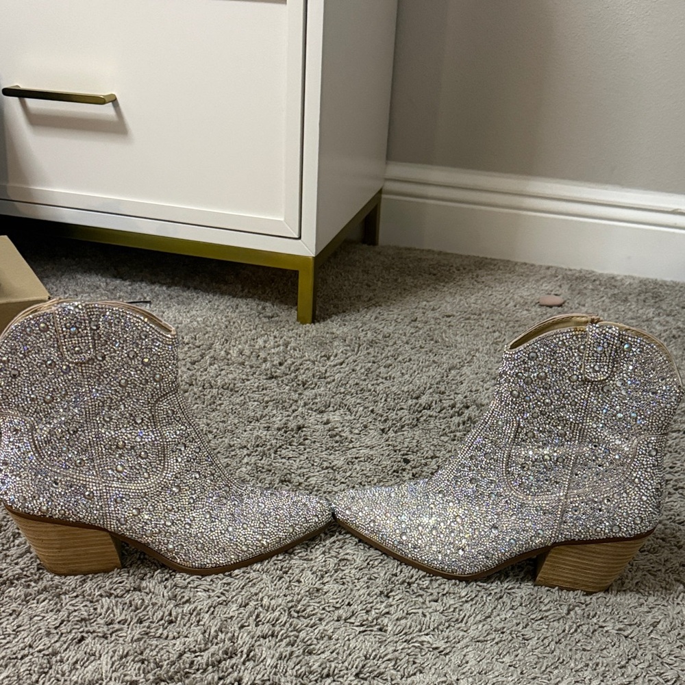 Betsey Johnson Sparkling Silver Ankle Booties